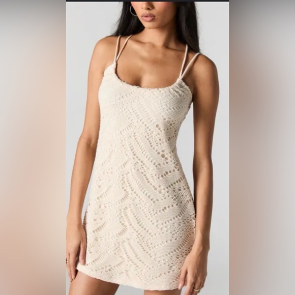 Beige coloured crochet mini dress - Picture 3 of 3